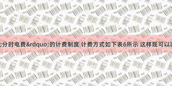 上海实行“分时电费”的计费制度 计费方式如下表6所示 这样既可以减轻高峰时段电网